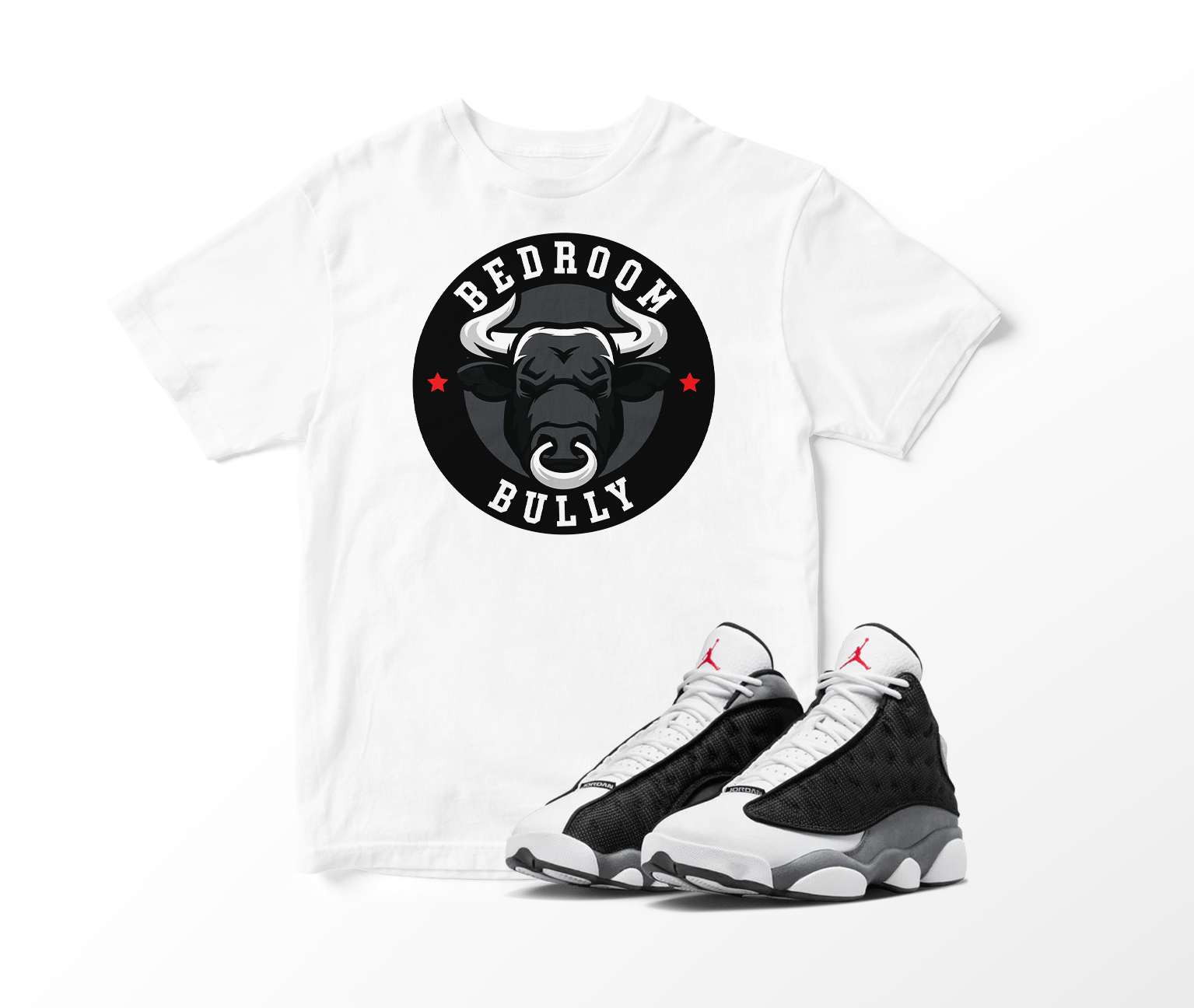 'Bedroom Bully' Custom Graphic Short Sleeve T-Shirt To Match Air Jordan 13 Black Flint