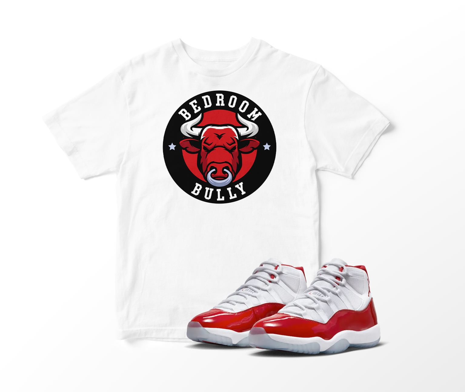 'Bedroom Bully' Custom Graphic Short Sleeve T-Shirt To Match Air Jordan 11 Cherry Red