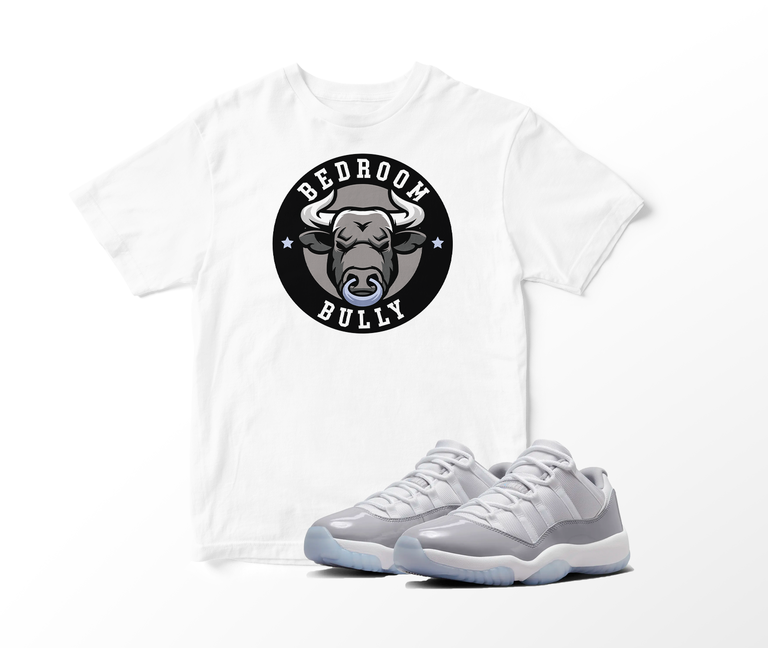 'Bedroom Bully' Custom Graphic Short Sleeve T-Shirt To Match Air Jordan 11 Low Cool Grey