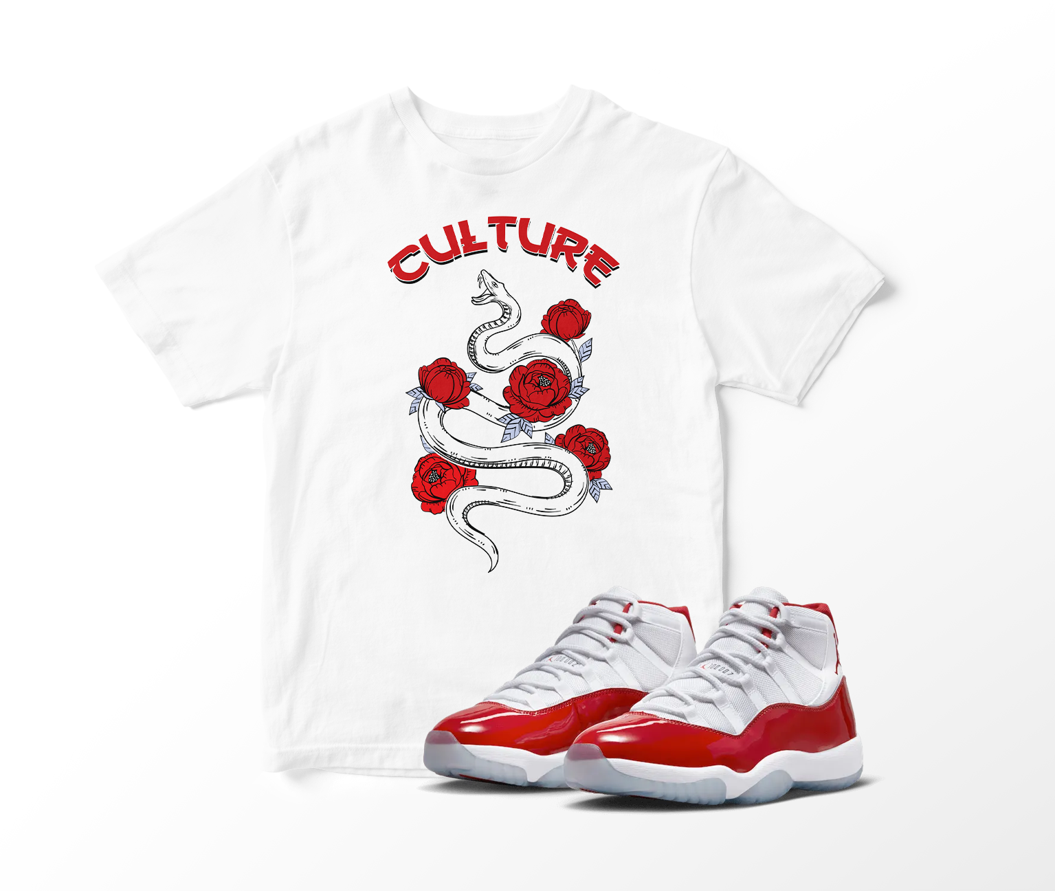 'Culture Snake' Custom Graphic Short Sleeve T-Shirt To Match Air Jordan 11 Cherry Red