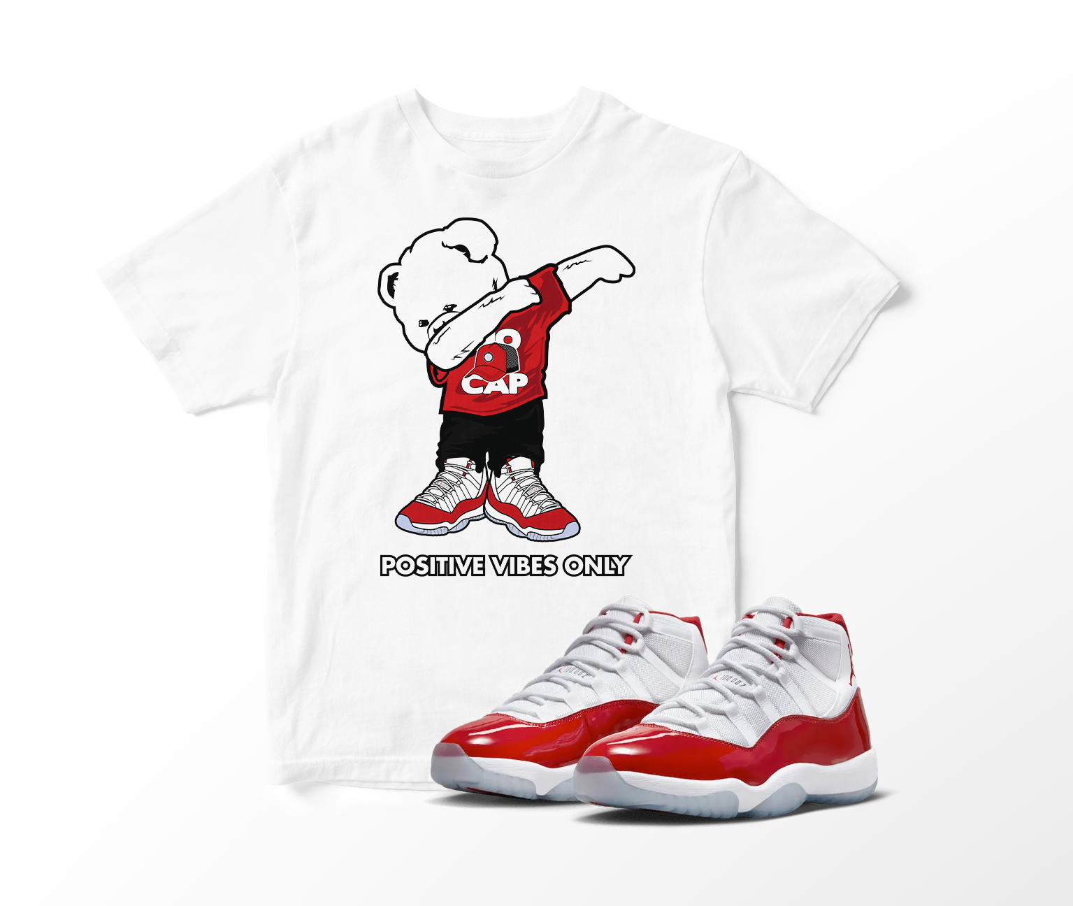 'Dabbin' Bear' Custom Graphic Short Sleeve T-Shirt To Match Air Jordan 11 Cherry Red