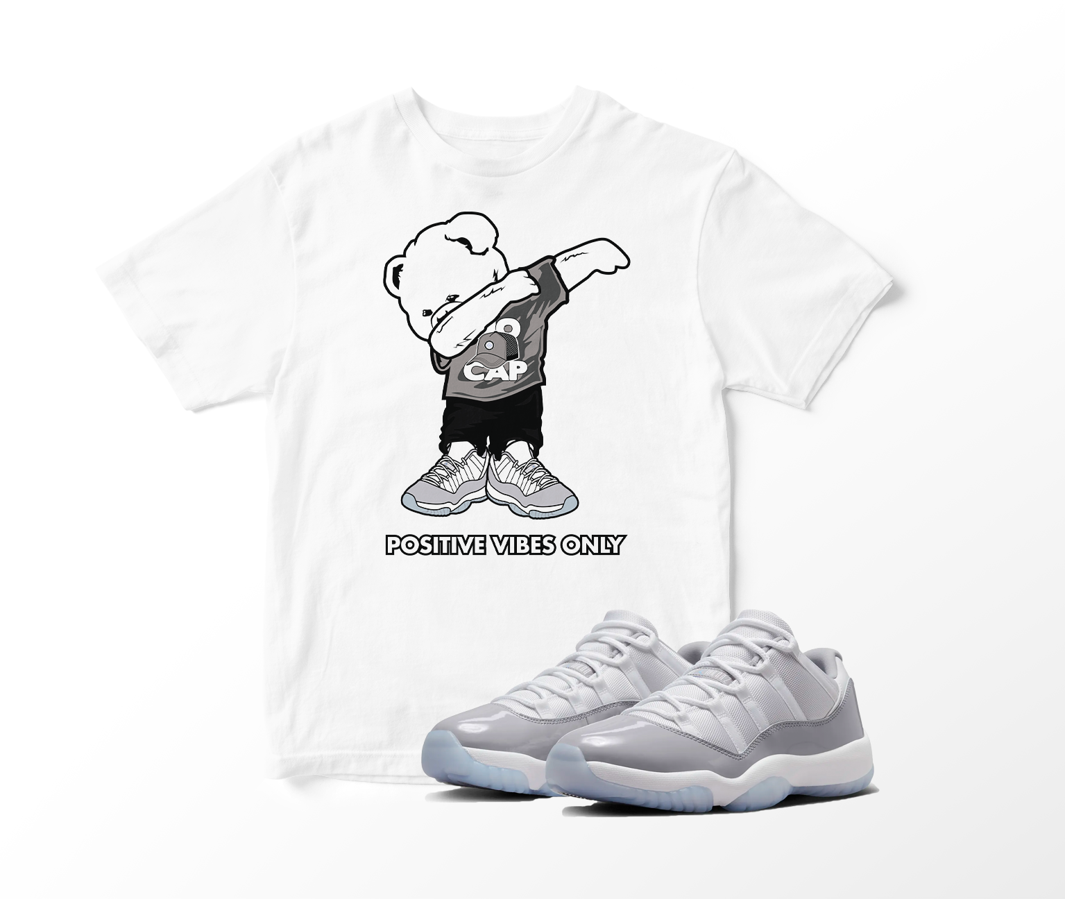 'Dabbin' Bear' Custom Graphic Short Sleeve T-Shirt To Match Air Jordan 11 Low Cool Grey
