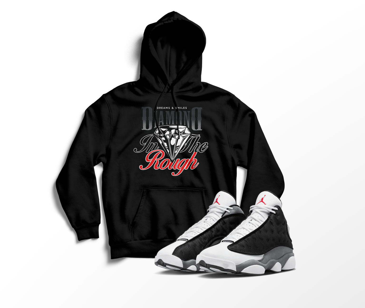 'Diamond In The Rough' Custom Graphic Hoodie To Match Air Jordan 13 Black Flint