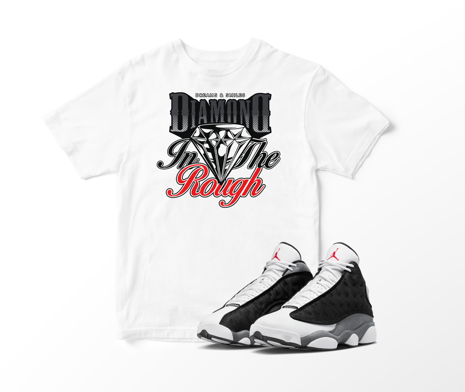 'Diamond In The Rough' Custom Graphic Short Sleeve T-Shirt To Match Air Jordan 13 Black Flint