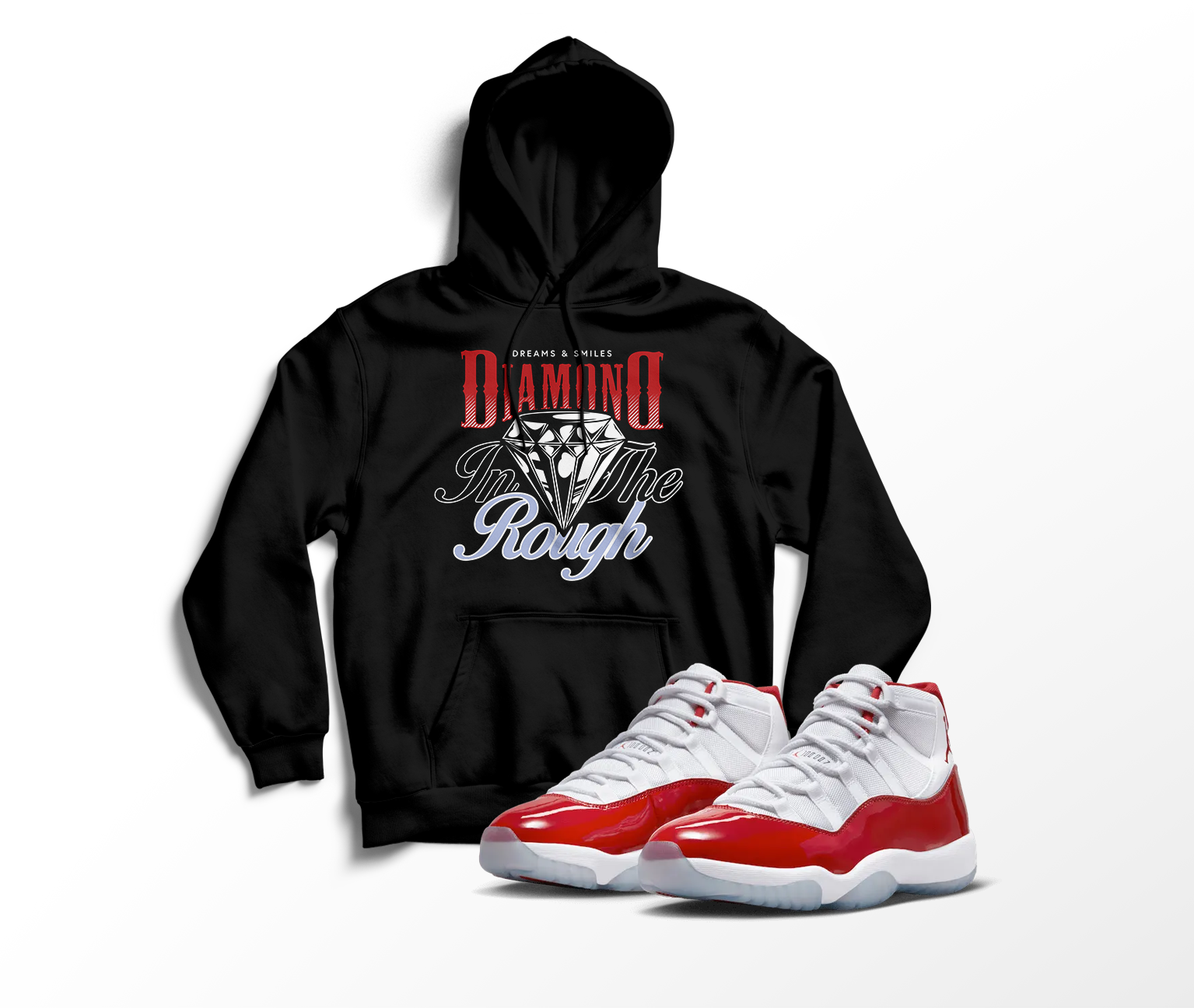 'Diamond In The Rough' Custom Graphic Hoodie To Match Air Jordan 11 Cherry Red