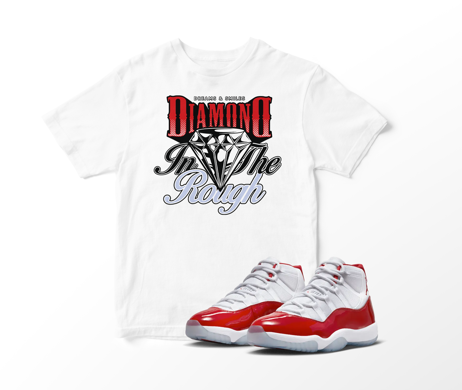 'Diamond In The Rough' Custom Graphic Short Sleeve T-Shirt To Match Air Jordan 11 Cherry Red