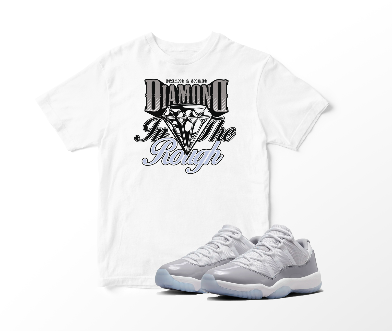 'Diamond In The Rough' Custom Graphic Short Sleeve T-Shirt To Match Air Jordan 11 Low Cool Grey