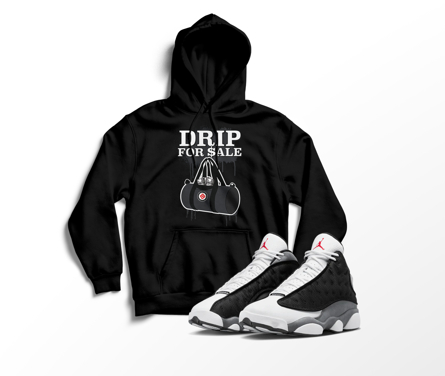 'Drip For Sale' Custom Graphic Hoodie To Match Air Jordan 13 Black Flint