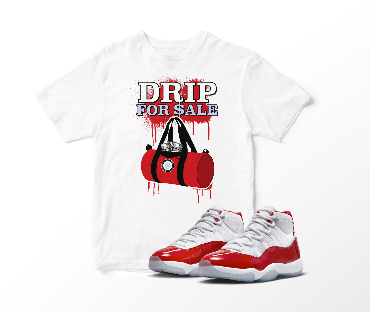 'Drip For Sale' Custom Graphic Short Sleeve T-Shirt To Match Air Jordan 11 Cherry Red