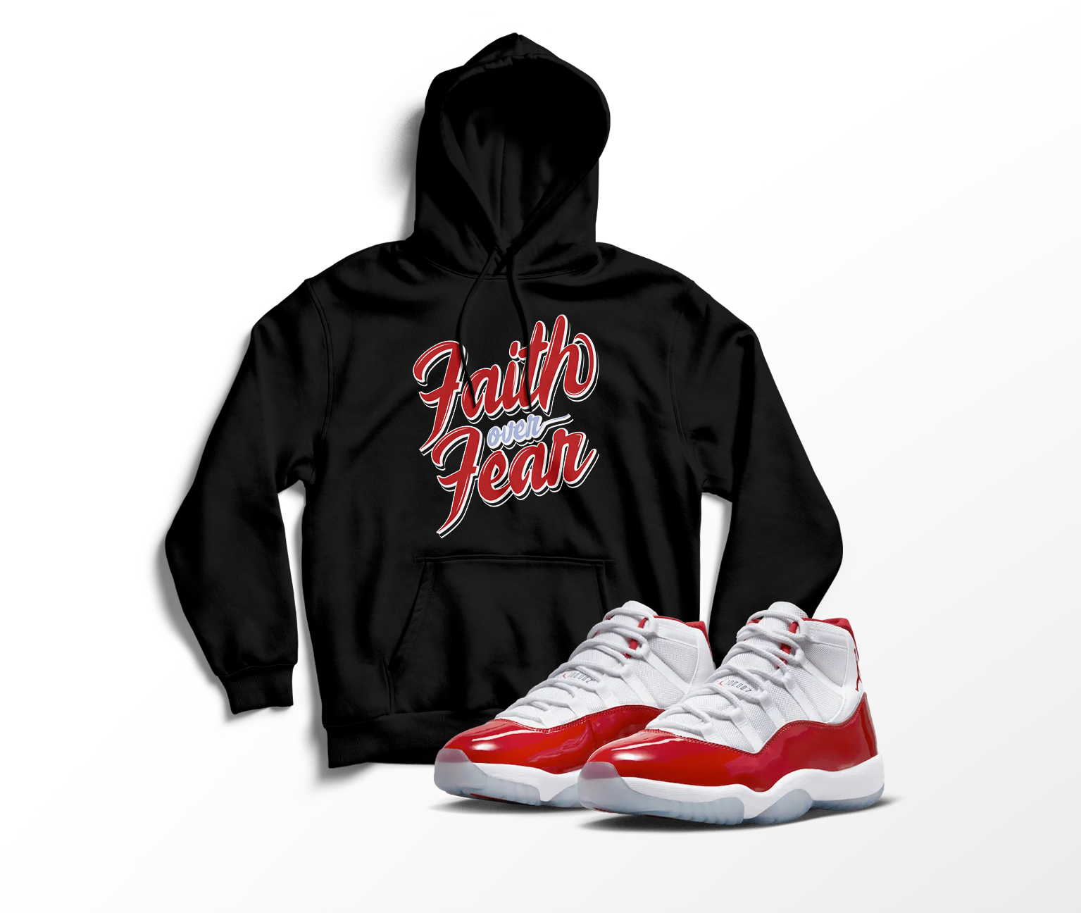 'Faith Over Fear' Custom Graphic Hoodie To Match Air Jordan 11 Cherry Red