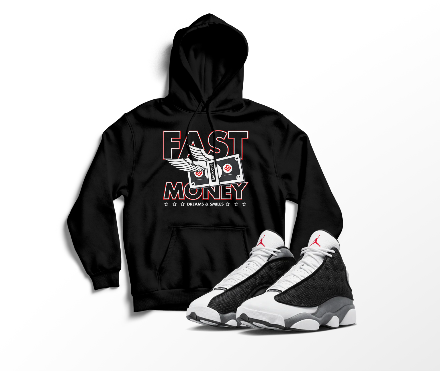'Fast Money' Custom Graphic Hoodie To Match Air Jordan 13 Black Flint