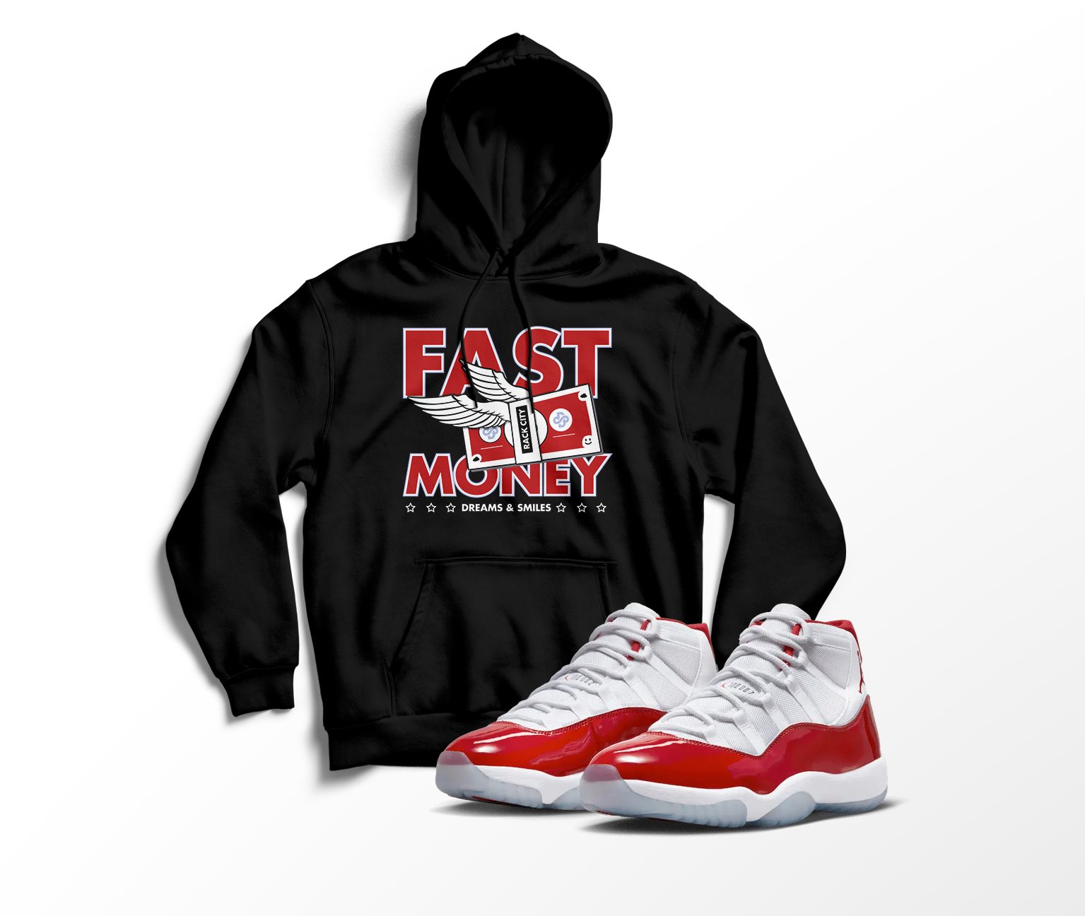 'Fast Money' Custom Graphic Hoodie To Match Air Jordan 11 Cherry Red