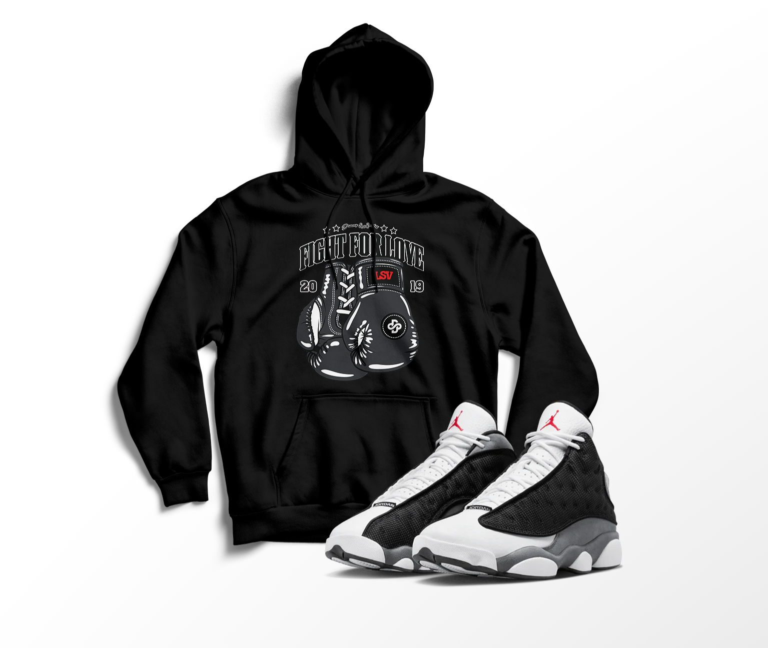 ‘Fight For Love’ Custom Graphic Hoodie To Match Air Jordan 13 Black Flint