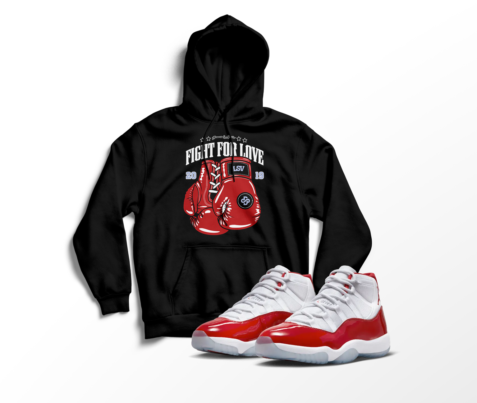 'Fight For Love' Custom Graphic Hoodie To Match Air Jordan 11 Cherry Red
