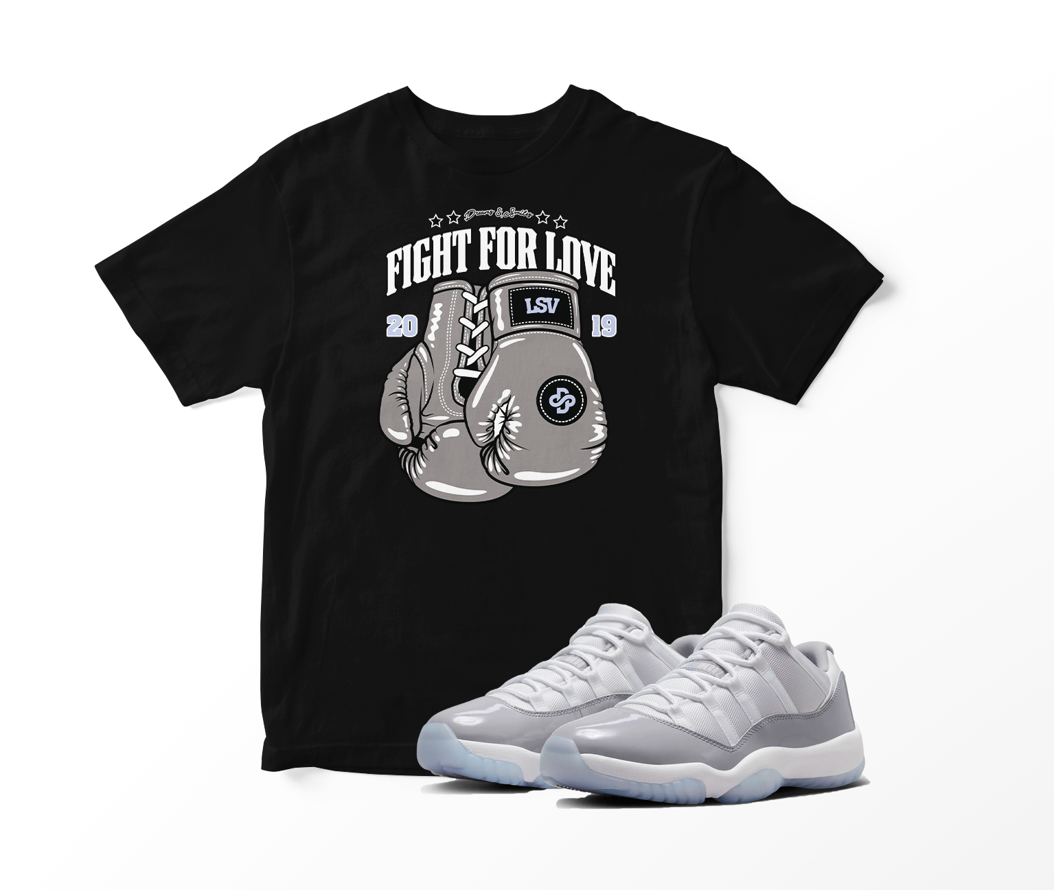 ‘Fight For Love’ Custom Graphic Short Sleeve T-Shirt To Match Air Jordan 11 Low Cool Grey