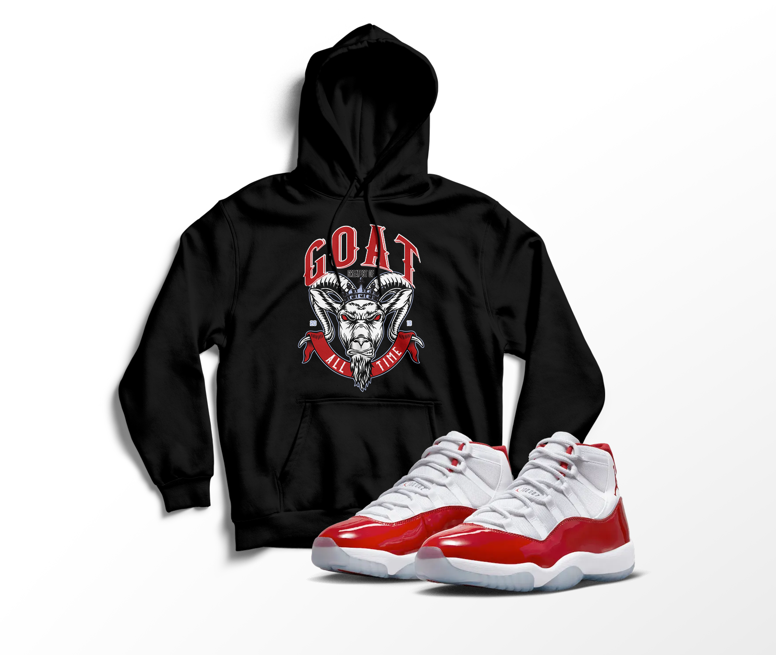 'GOAT' Custom Graphic Hoodie To Match Air Jordan 11 Cherry Red