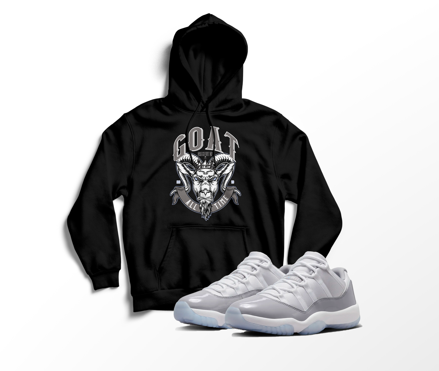 ‘GOAT’ Custom Graphic Hoodie To Match Air Jordan 11 Low Cool Grey