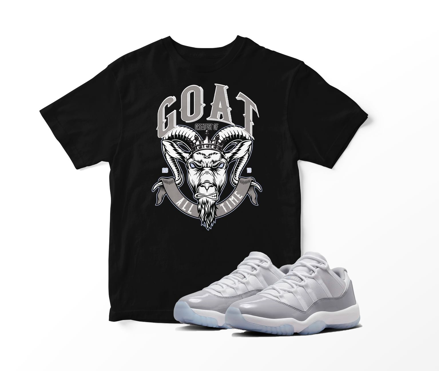 ‘GOAT’ Custom Graphic Short Sleeve T-Shirt To Match Air Jordan 11 Low Cool Grey