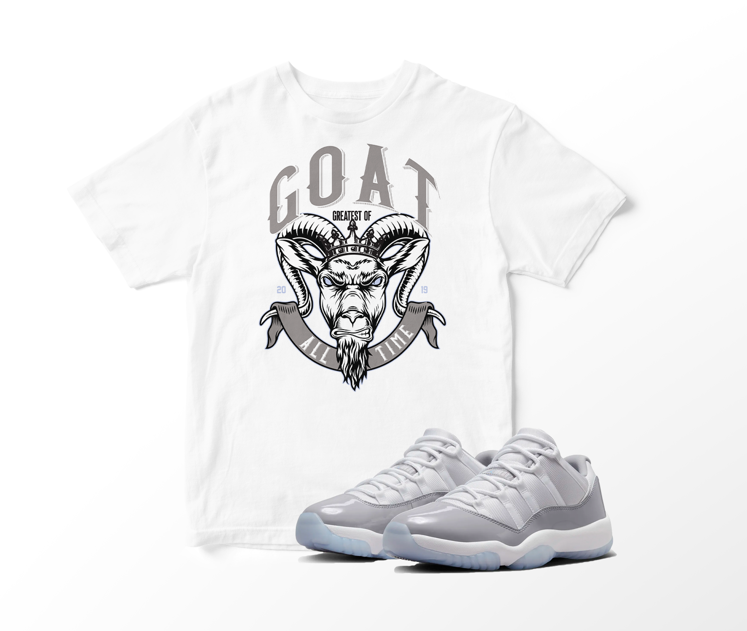 ‘GOAT’ Custom Graphic Short Sleeve T-Shirt To Match Air Jordan 11 Low Cool Grey