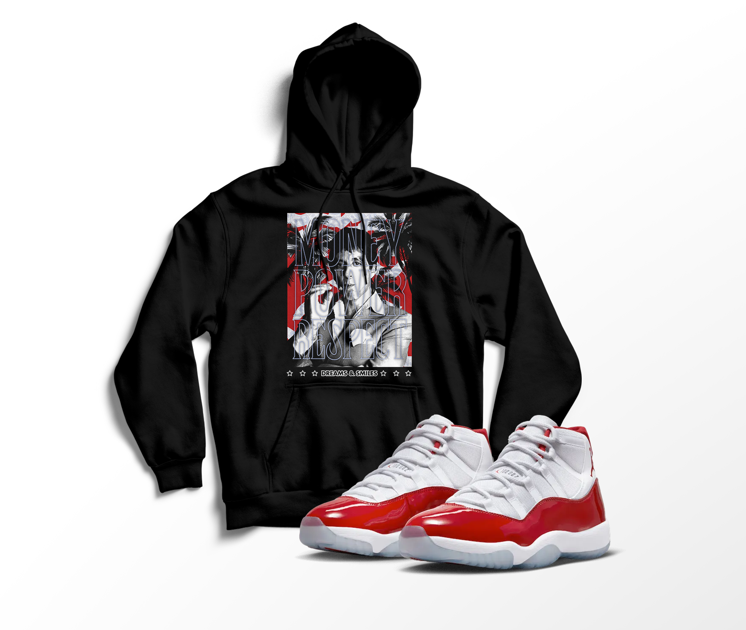 'Money, Power, Respect' Custom Graphic Hoodie To Match Air Jordan 11 Cherry Red