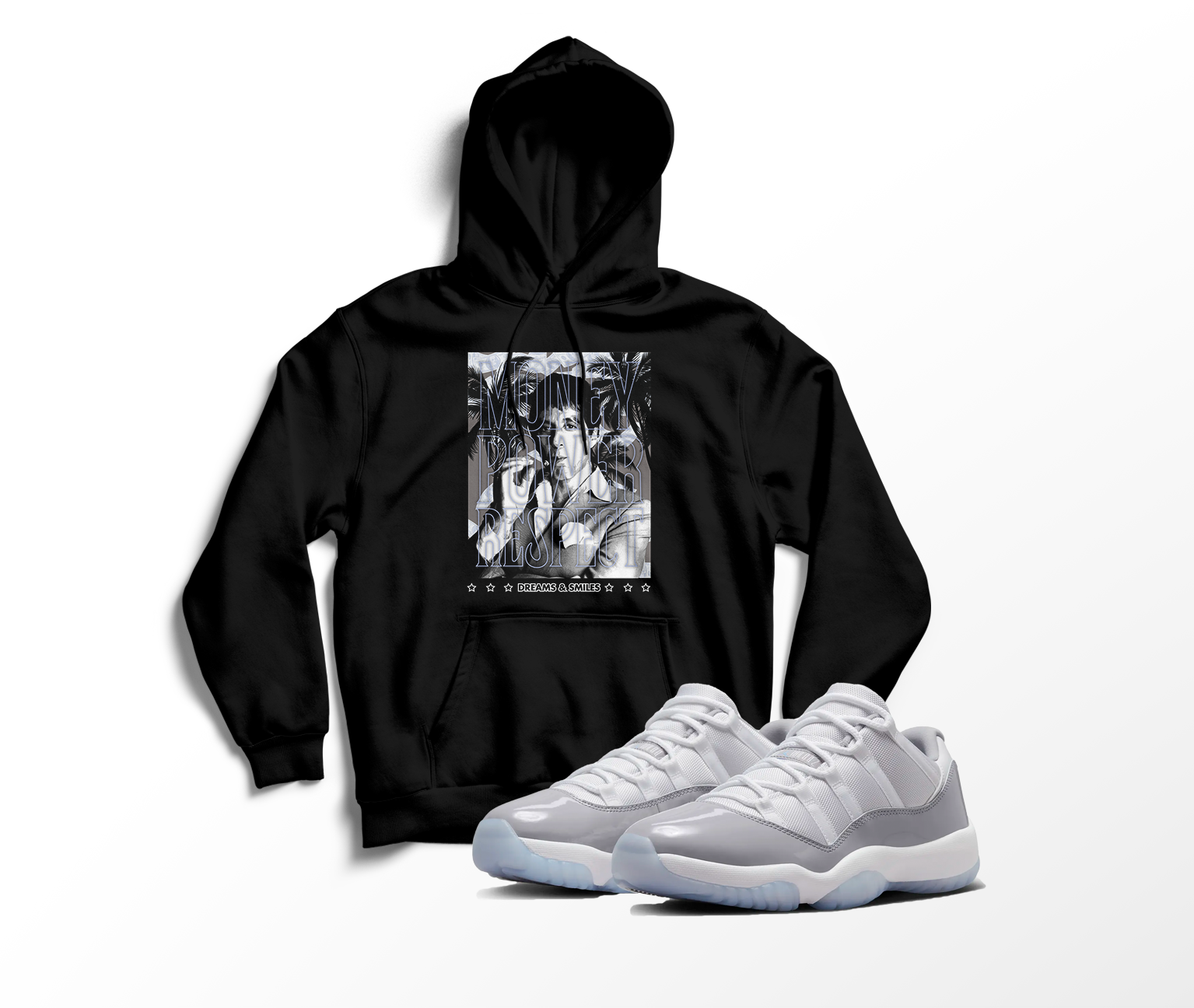 'Money, Power, Respect' Custom Graphic Hoodie To Match Air Jordan 11 Low Cool Grey
