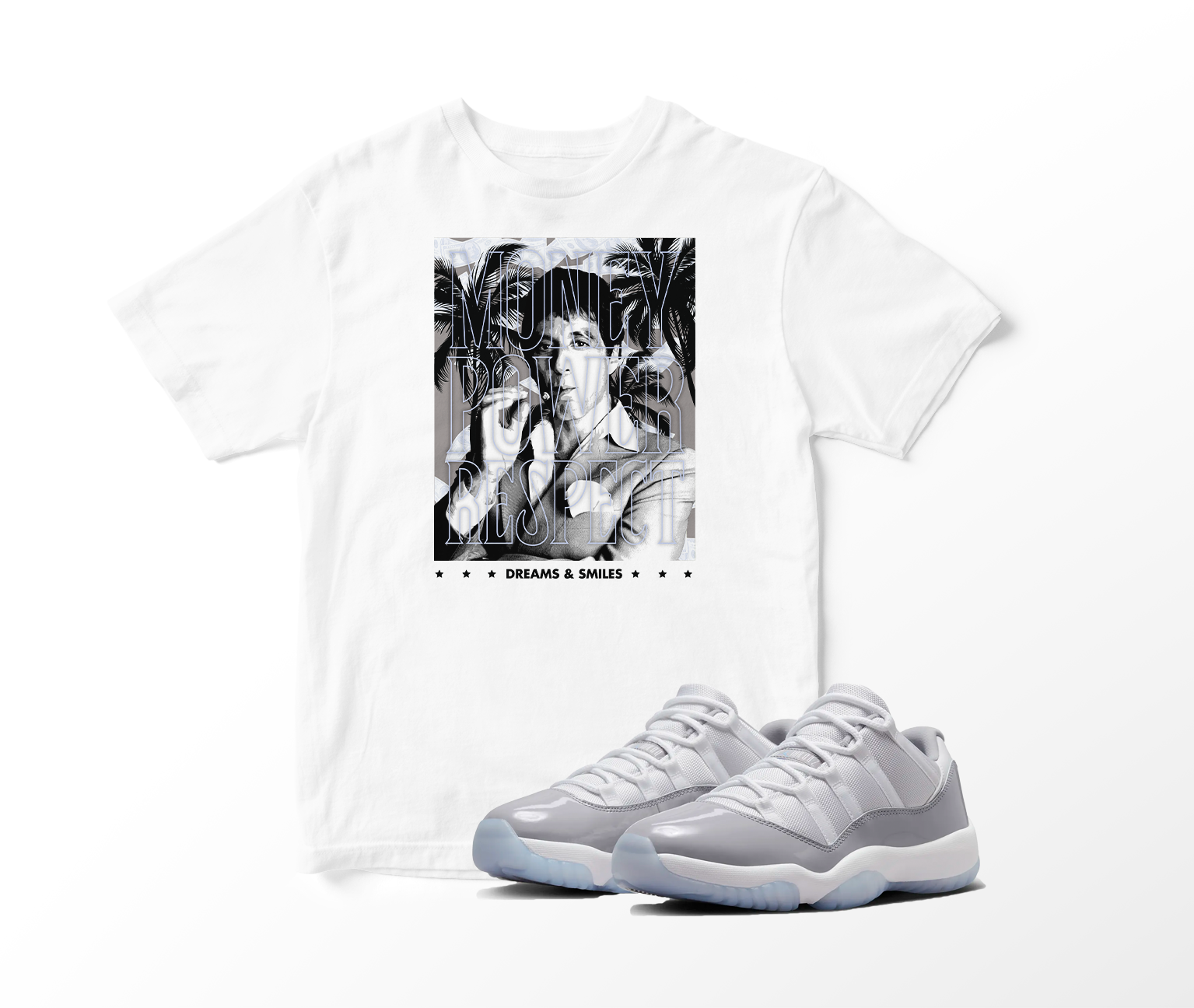 'Money, Power, Respect' Custom Graphic Short Sleeve T-Shirt To Match Air Jordan 11 Low Cool Grey