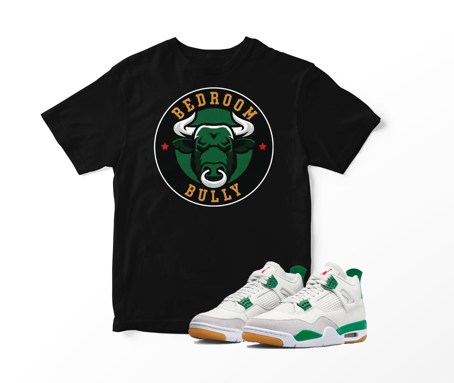 'Bedroom Bully' Custom Graphic Short Sleeve T-Shirt To Match Air Jordan 4 Pine Green