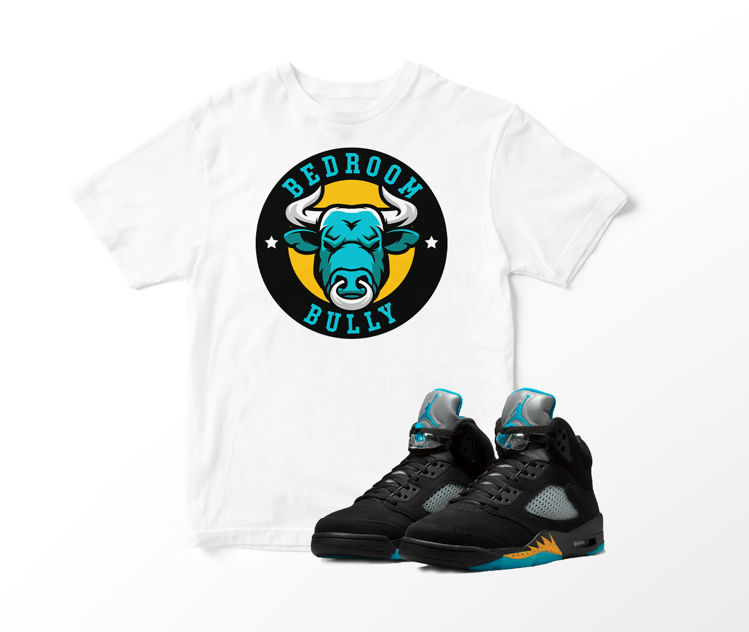'Bedroom Bully' Custom Graphic Short Sleeve T-Shirt To Match Air Jordan 5 Aqua