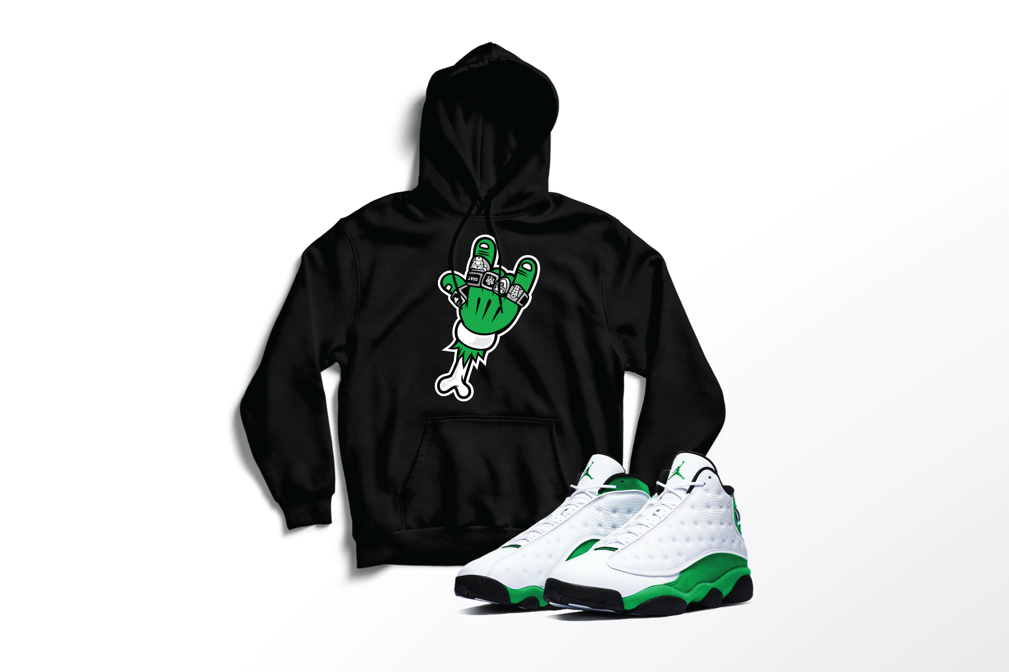 'Big Rings' Custom Graphic Hoodie To Match Air Jordan 13 Lucky Green