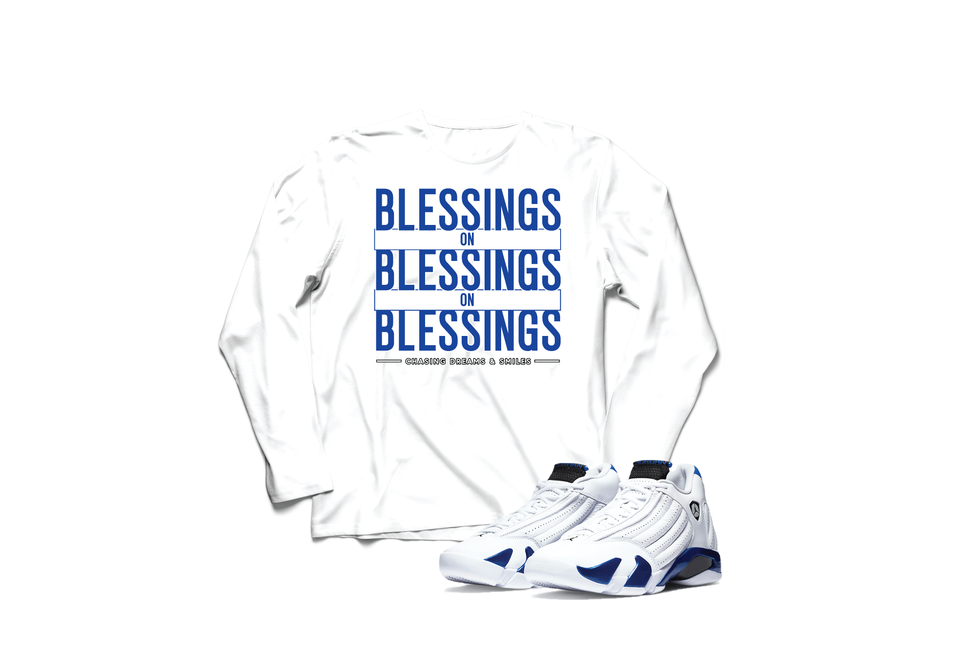 'Blessings On Blessings' Custom Graphic Long Sleeve Tee To Match Air Jordan 14 Hyper Royal