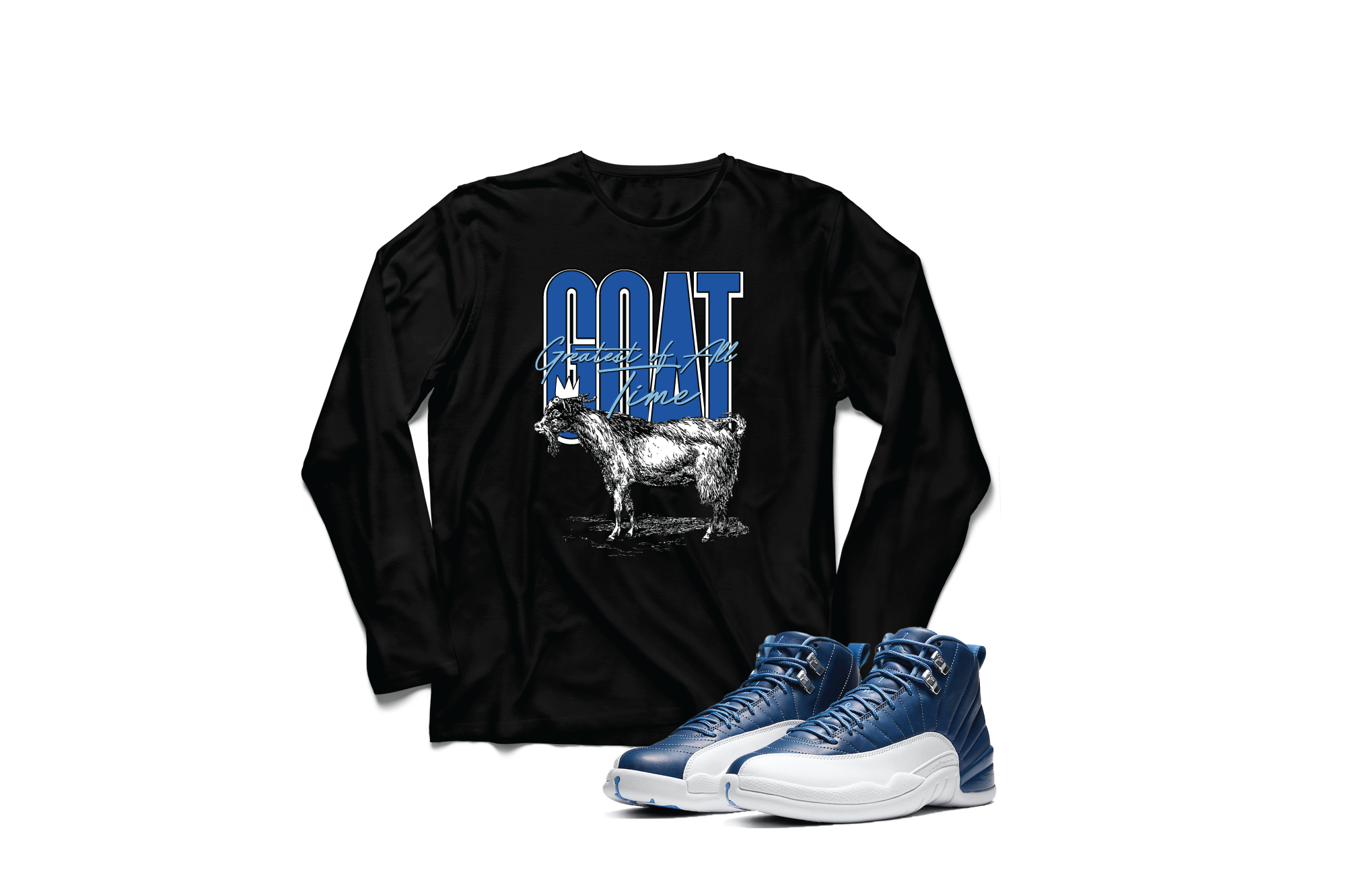 'Crown Goat' Custom Graphic Long Sleeve Tee To Match Air Jordan 12 Indigo