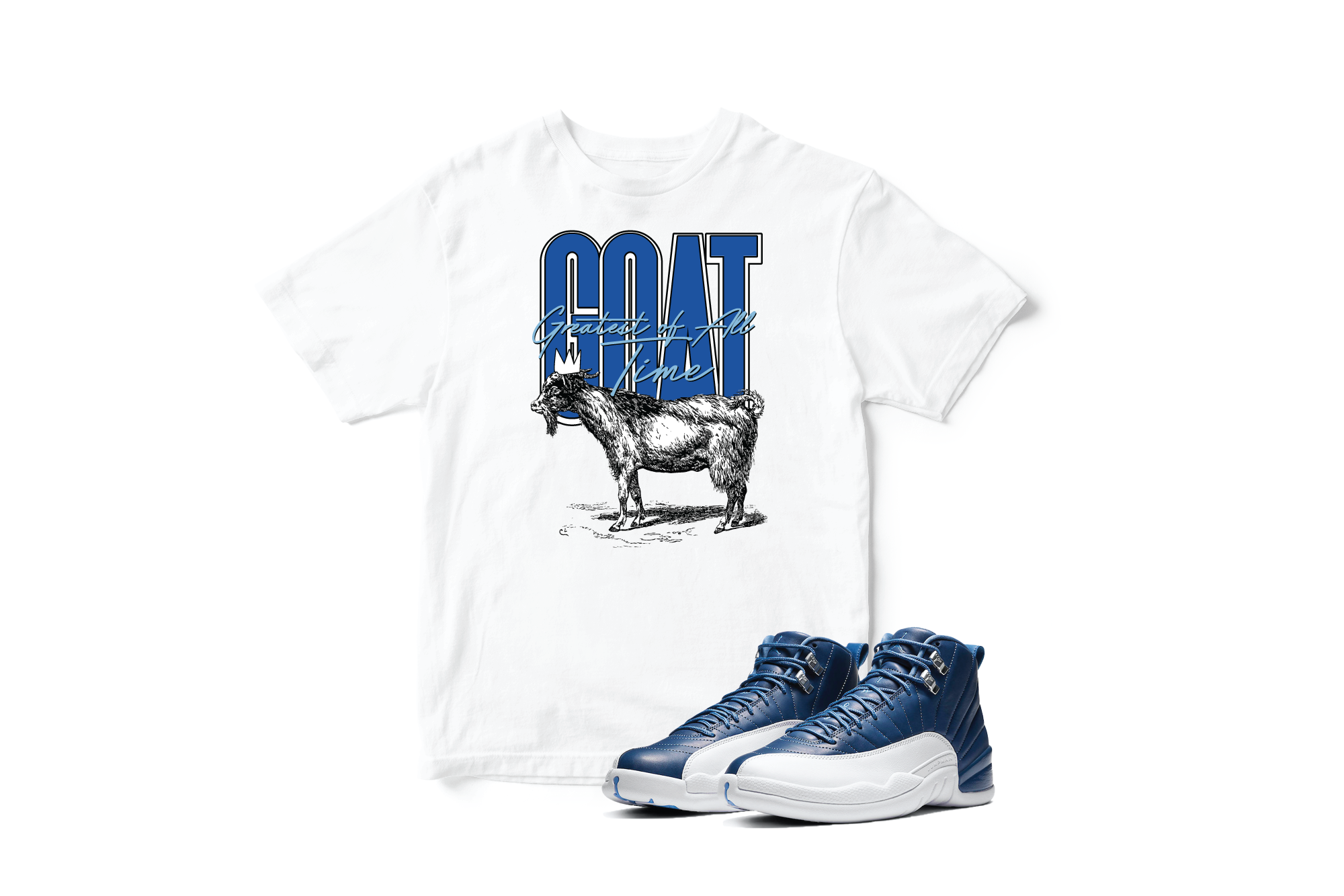 'Crown Goat' Custom Graphic Short Sleeve T-Shirt To Match Air Jordan 12 Indigo