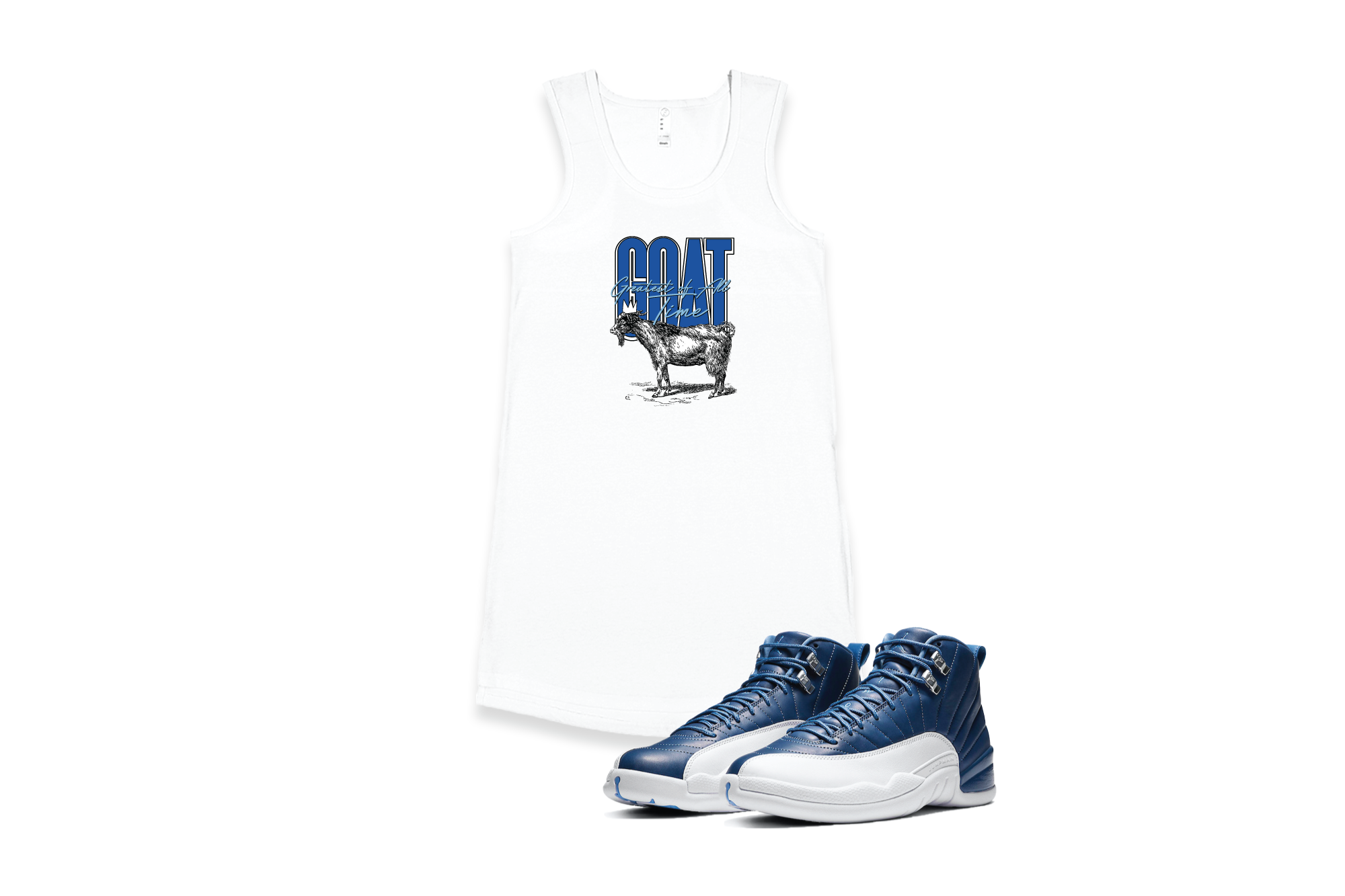 'Crown Goat' Custom Graphic Women's Tank Dress To Match Air Jordan 12 Indigo