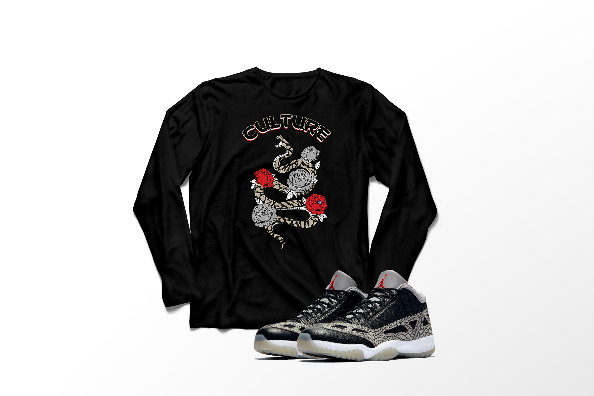 'Culture Snake' in Black Cement CW Men's Comfort Long Sleeve