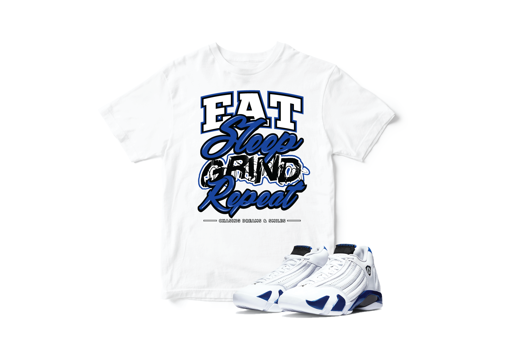 'Daily Grind' Custom Graphic Short Sleeve T-Shirt To Match Air Jordan 14 Hyper Royal
