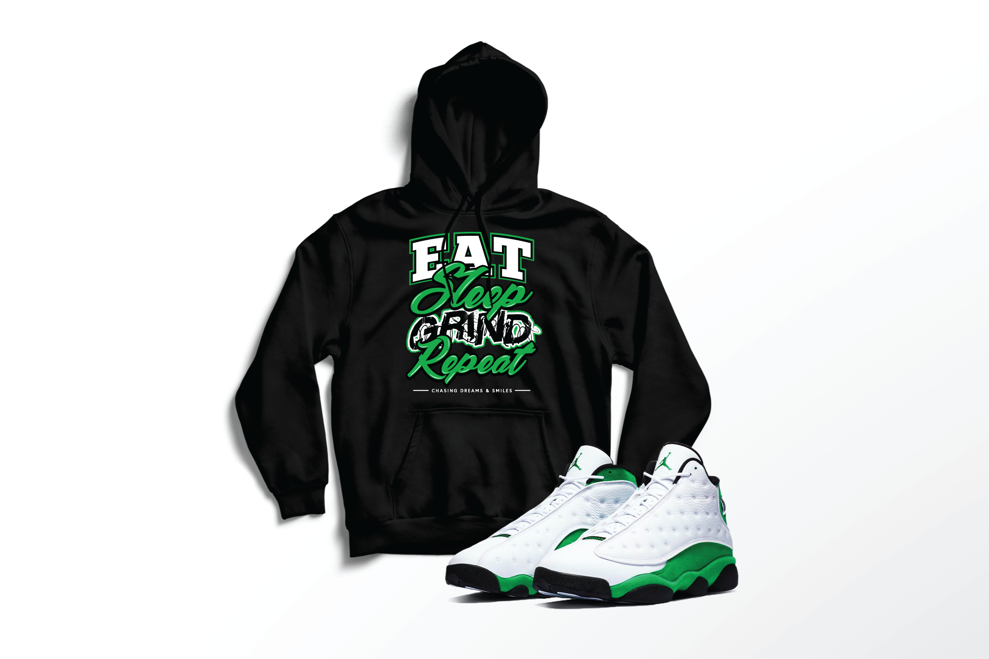 'Daily Grind' Custom Graphic Hoodie To Match Air Jordan 13 Lucky Green