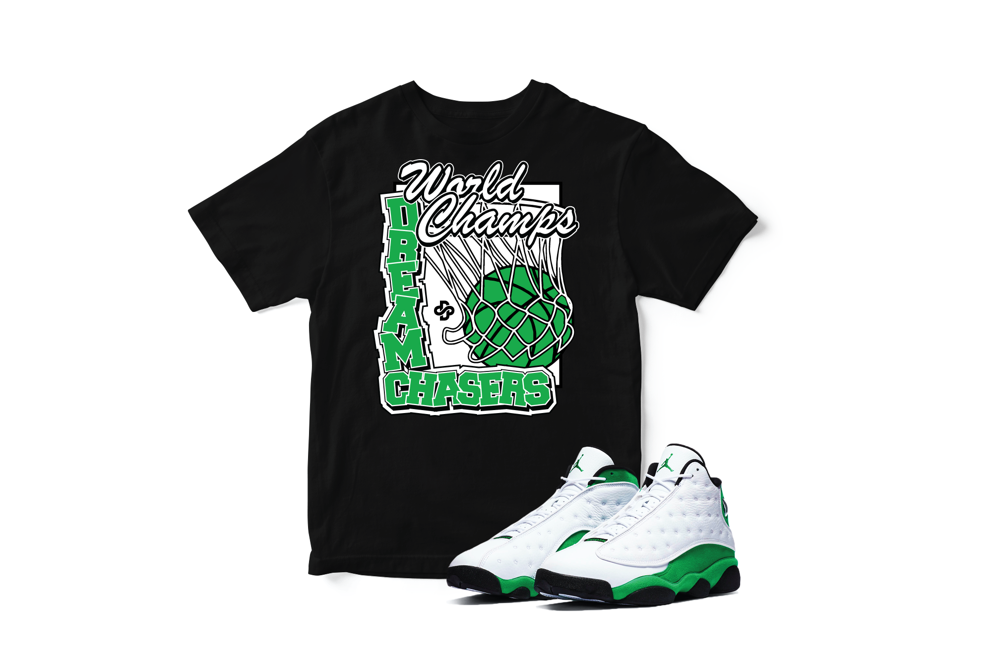 'DC World Champs' Custom Graphic Short Sleeve T-Shirt To Match Air Jordan 13 Lucky Green