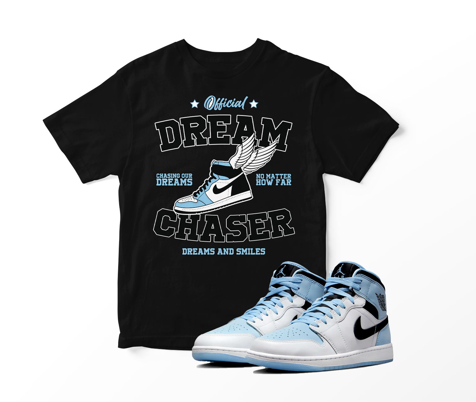 'Dream Chasers' Custom Graphic Short Sleeve T-Shirt To Match Air Jordan 1 White Ice