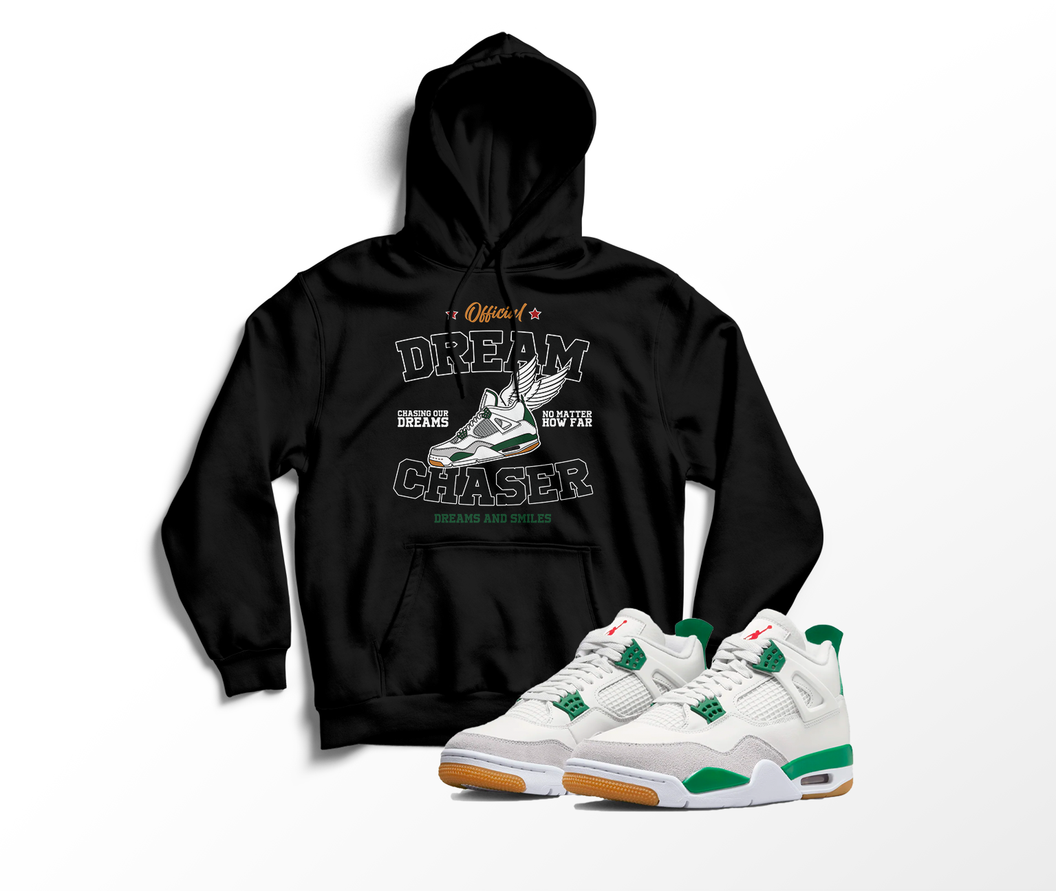 'Dream Chasers' Custom Graphic Hoodie To Match Air Jordan 4 Pine Green