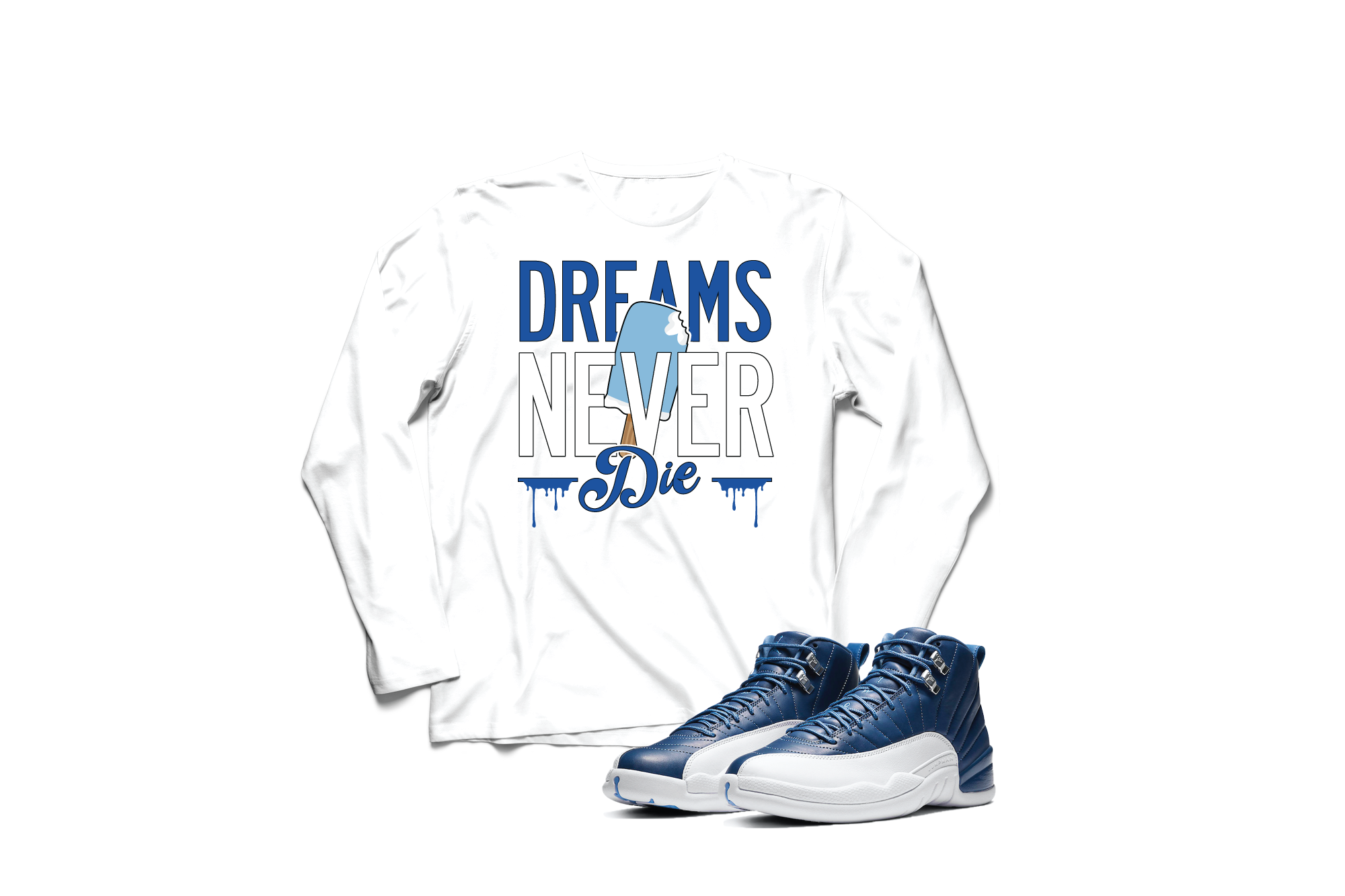 'Dreams Never Die' Custom Graphic Long Sleeve Tee To Match Air Jordan 12 Indigo