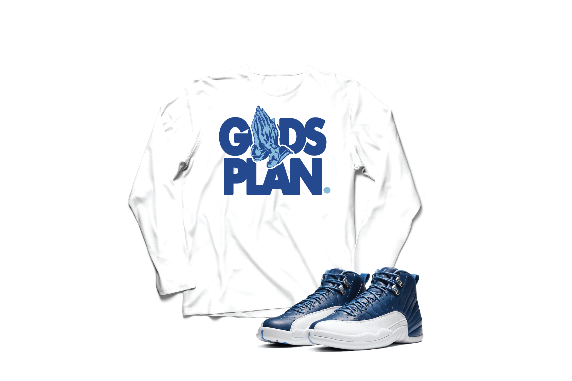 'God's Plan' Custom Graphic Long Sleeve Tee To Match Air Jordan 12 Indigo