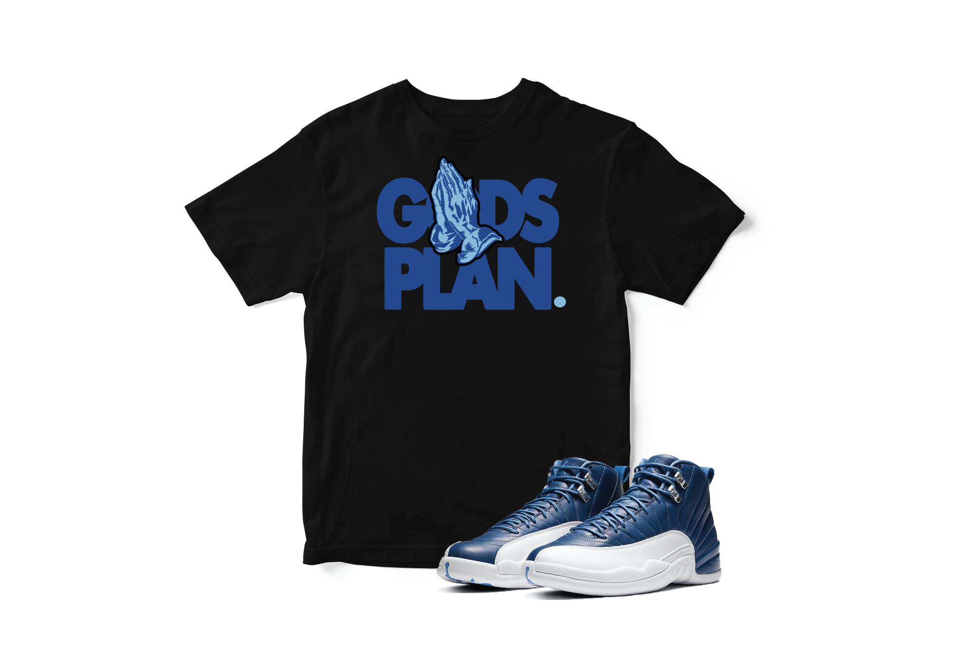 'God's Plan' Custom Graphic Short Sleeve T-Shirt To Match Air Jordan 12 Indigo