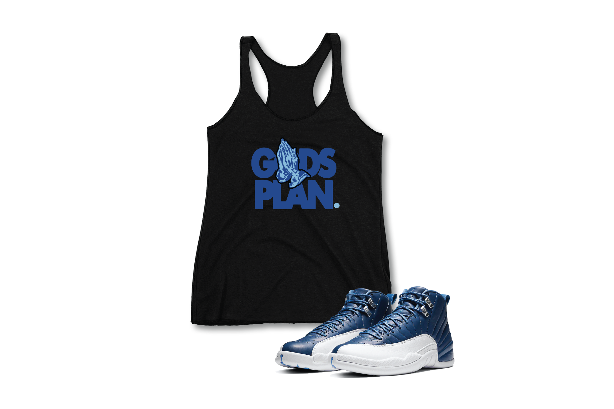 'God's Plan' Custom Graphic Women's Racer Tank To Match Air Jordan 12 Indigo