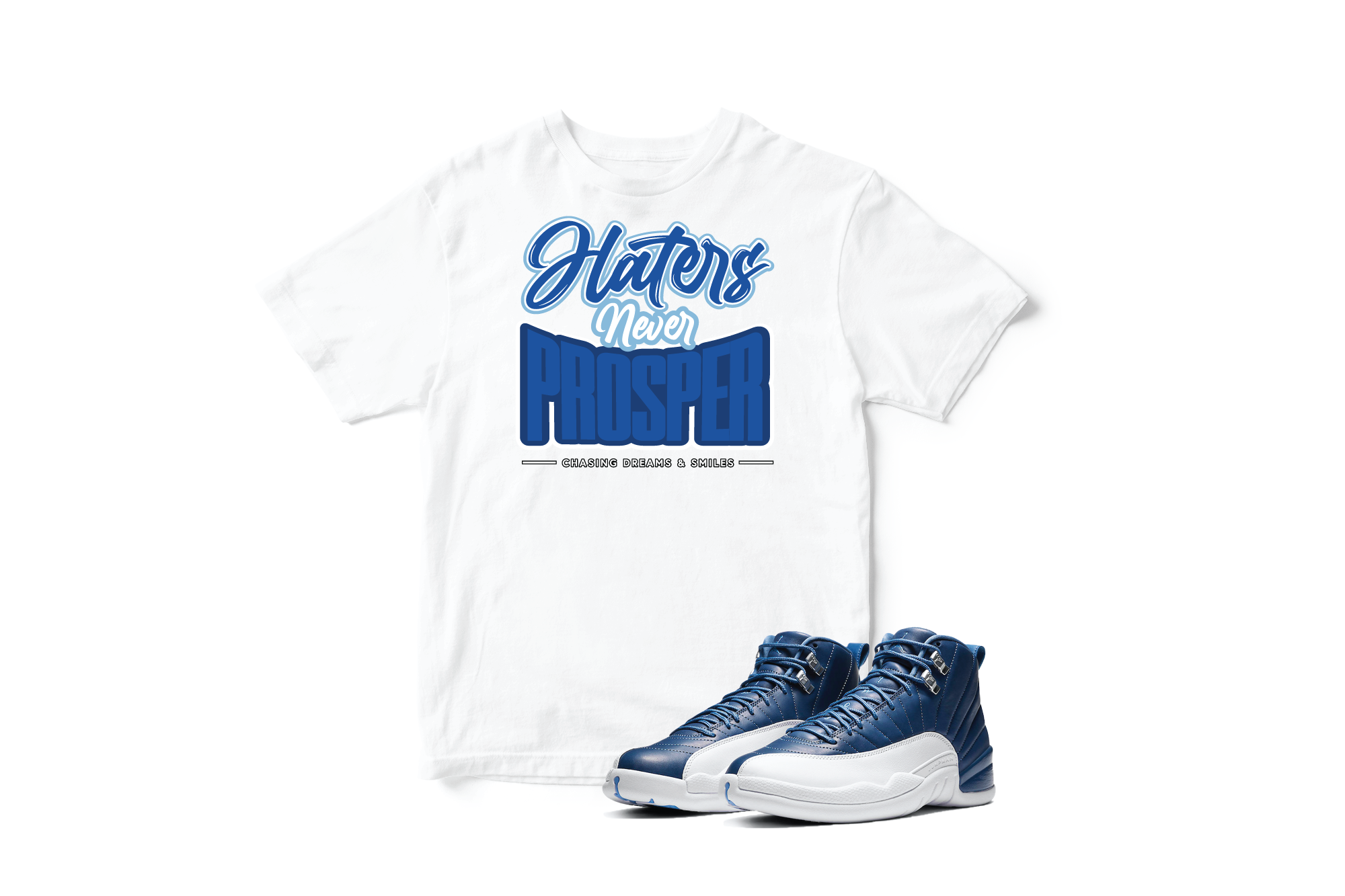 'Haters Never Prosper' Custom Graphic Short Sleeve T-Shirt To Match Air Jordan 12 Indigo