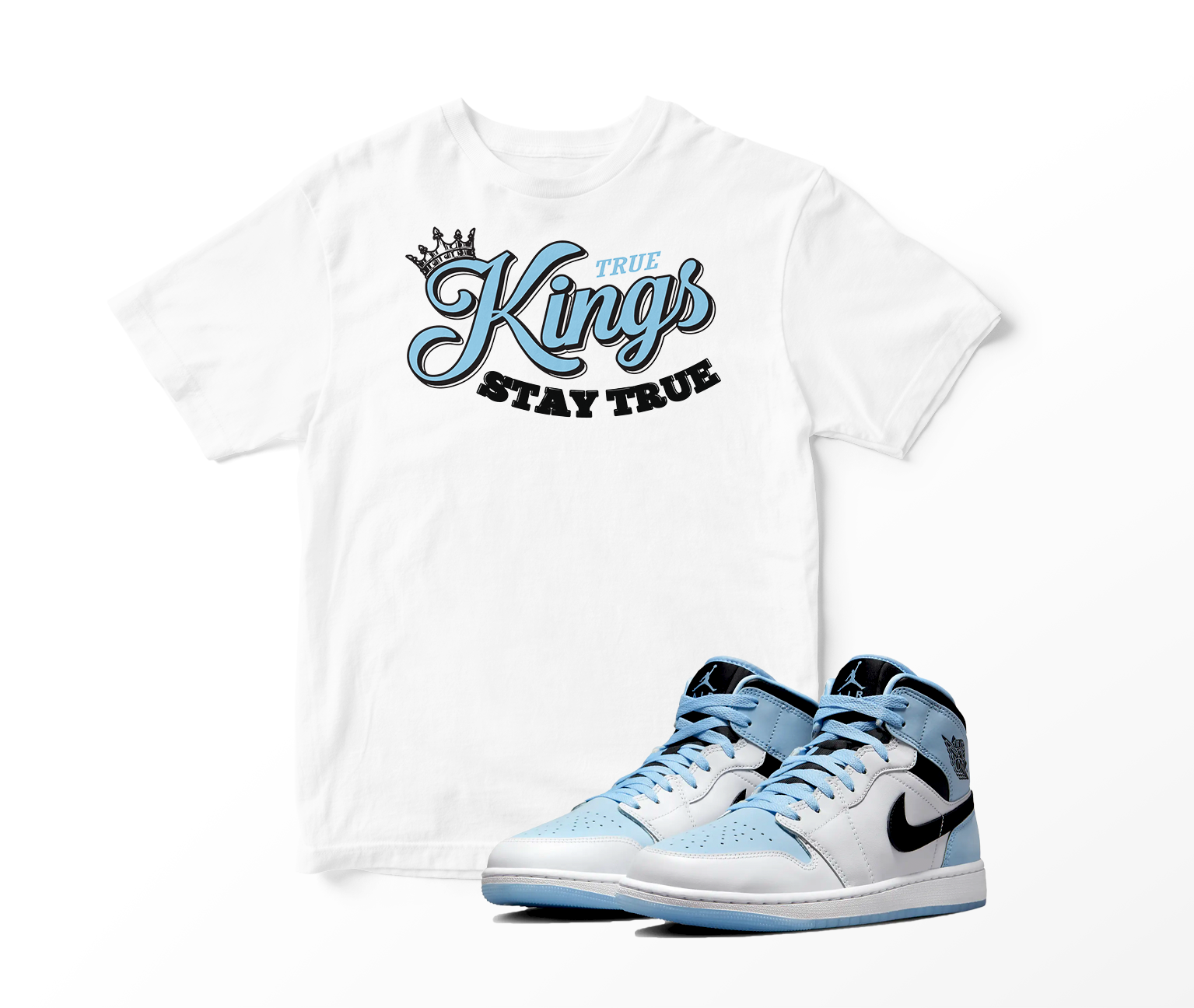 'True Kings' Custom Graphic Short Sleeve T-Shirt To Match Air Jordan 1 White Ice