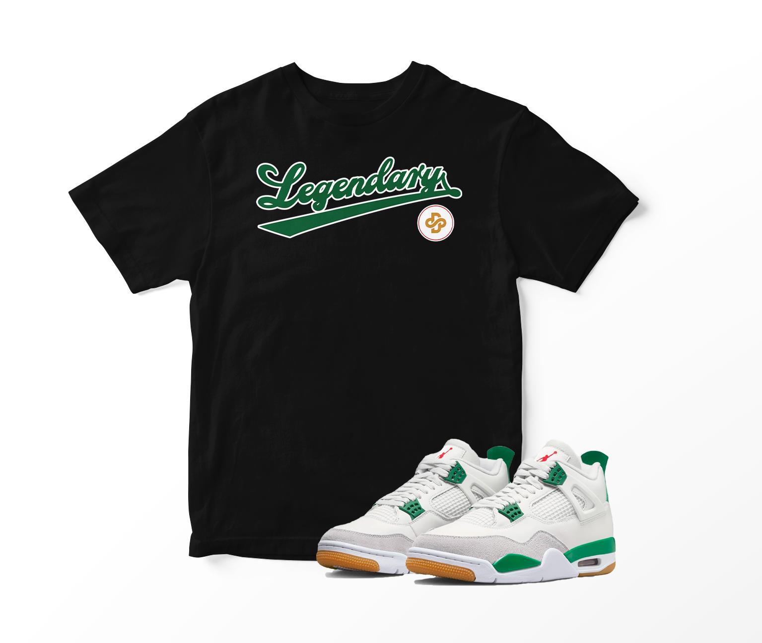 'Legendary' Custom Graphic Short Sleeve T-Shirt To Match Air Jordan 4 Pine Green