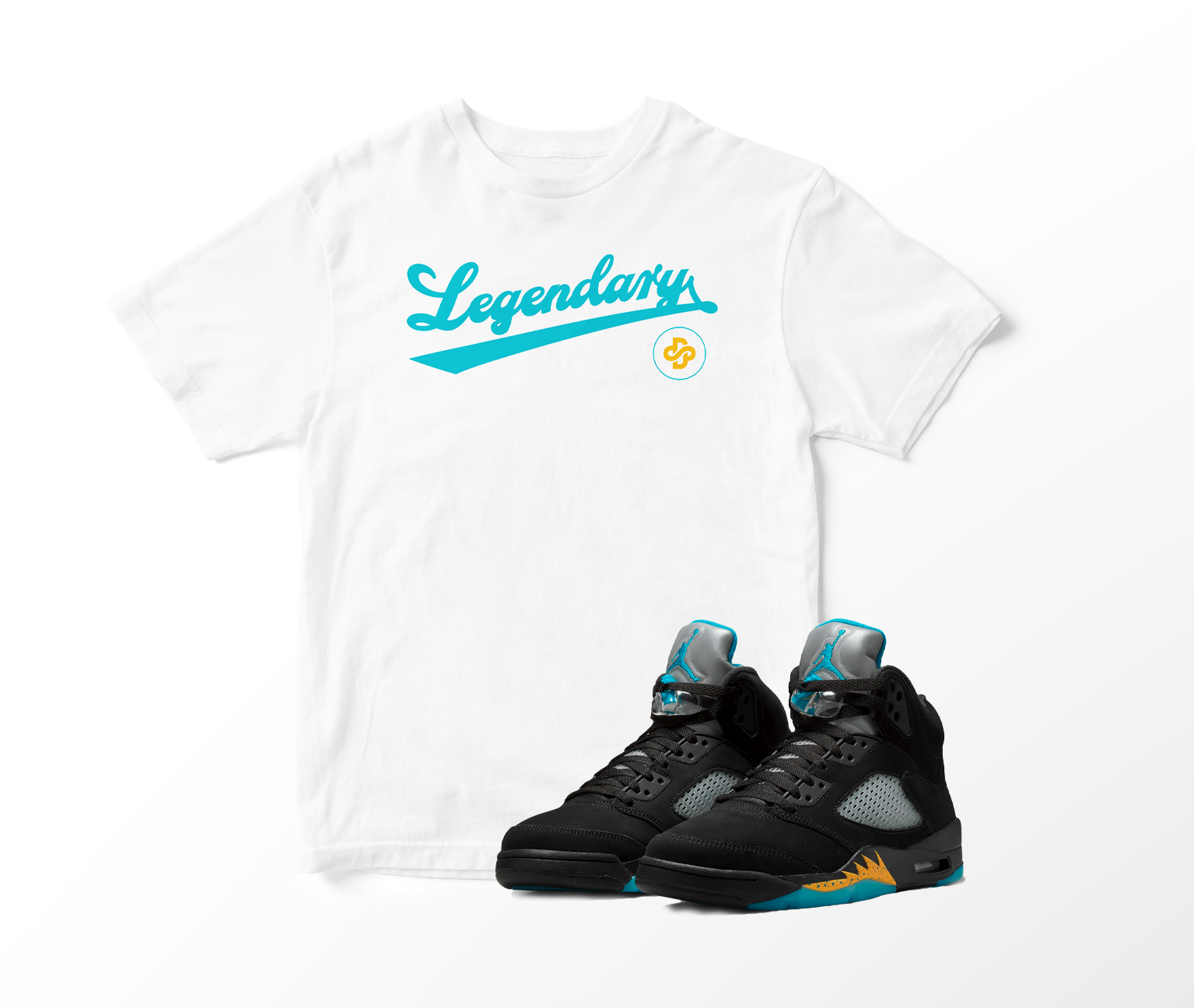 'Legendary' Custom Graphic Short Sleeve T-Shirt To Match Air Jordan 5 Aqua