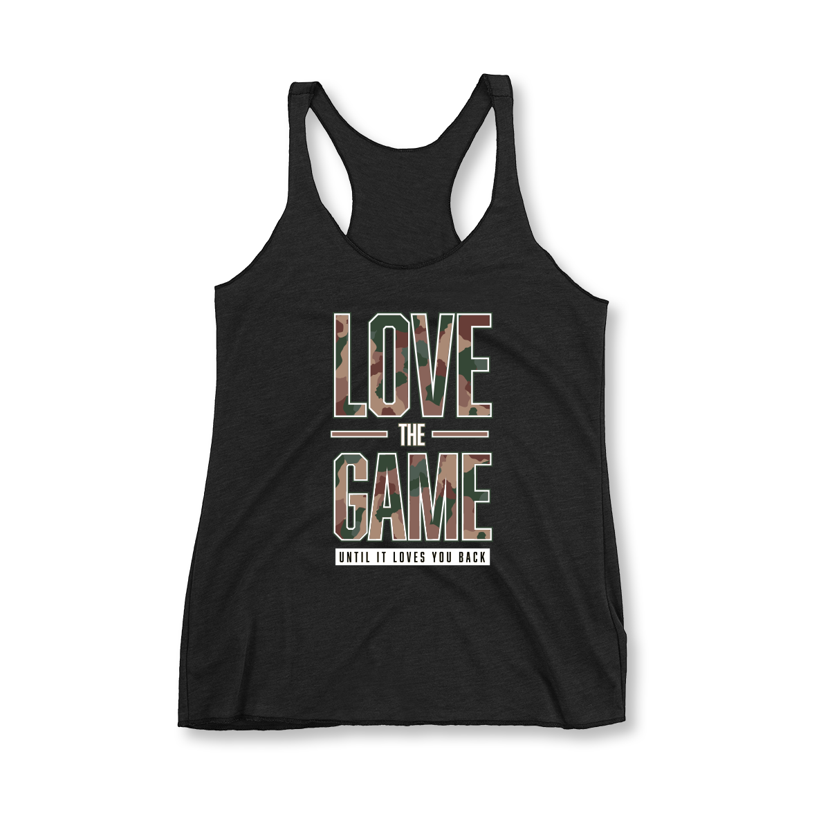 'Love The Game' in Woodland CW Women's Racerback Tank