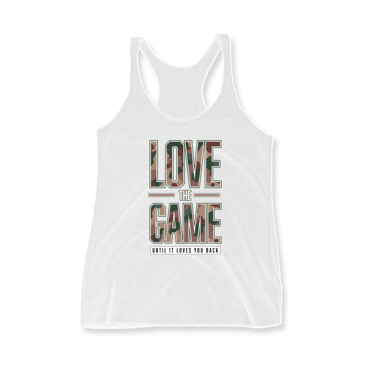 'Love The Game' in Woodland CW Women's Racerback Tank