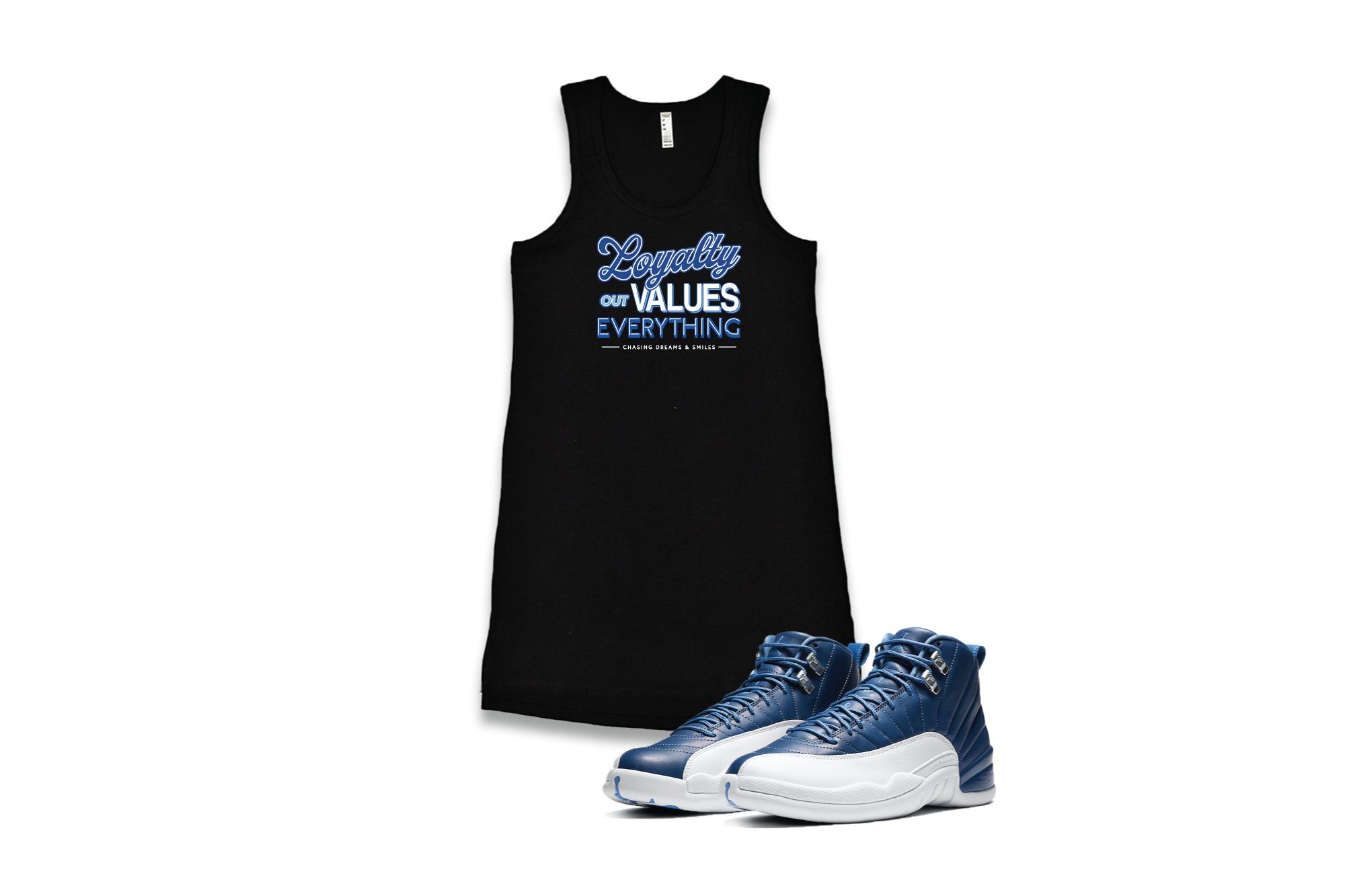 'Loyalty Out Values Everything' Custom Graphic Women's Tank Dress To Match Air Jordan 12 Indigo